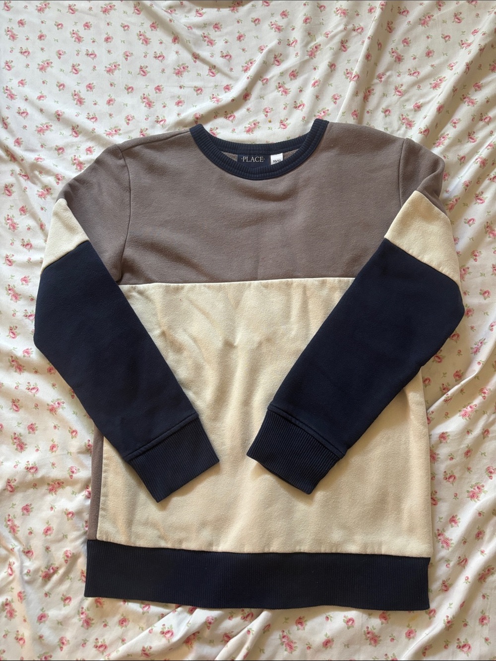 The Children's Place Colorblock Crewneck Sweater - Navy, Taupe & Cream